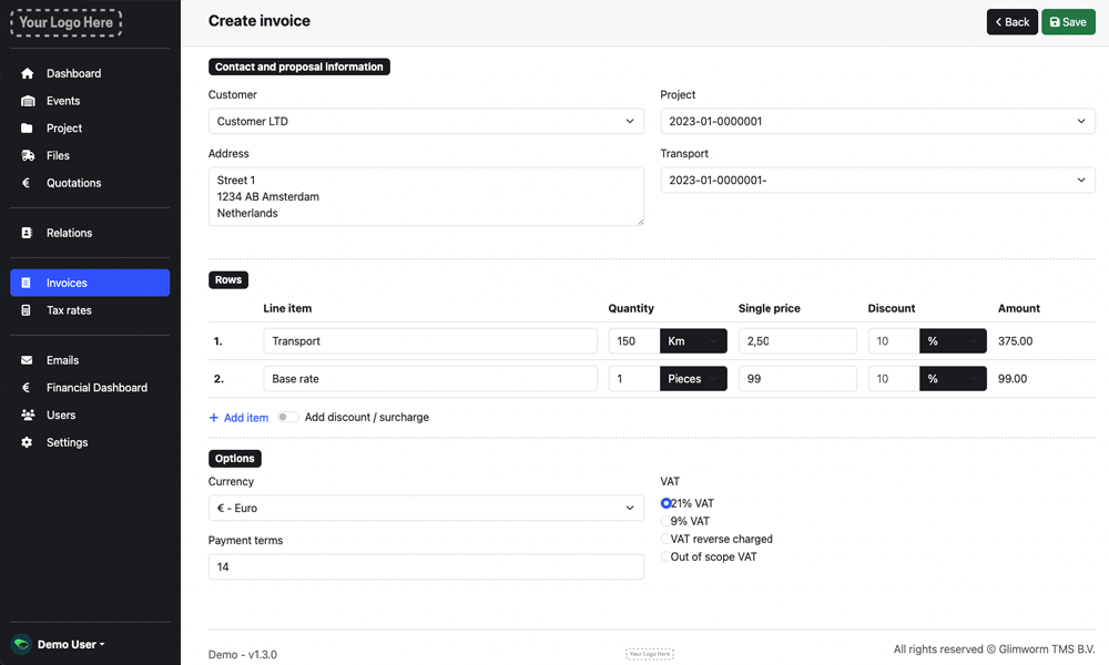 Glimworm | Feature | Invoicing